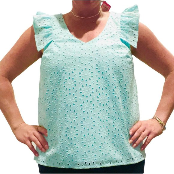 Lilly Pulitzer Surf Blue Eyelet Top - Picture 3 of 3